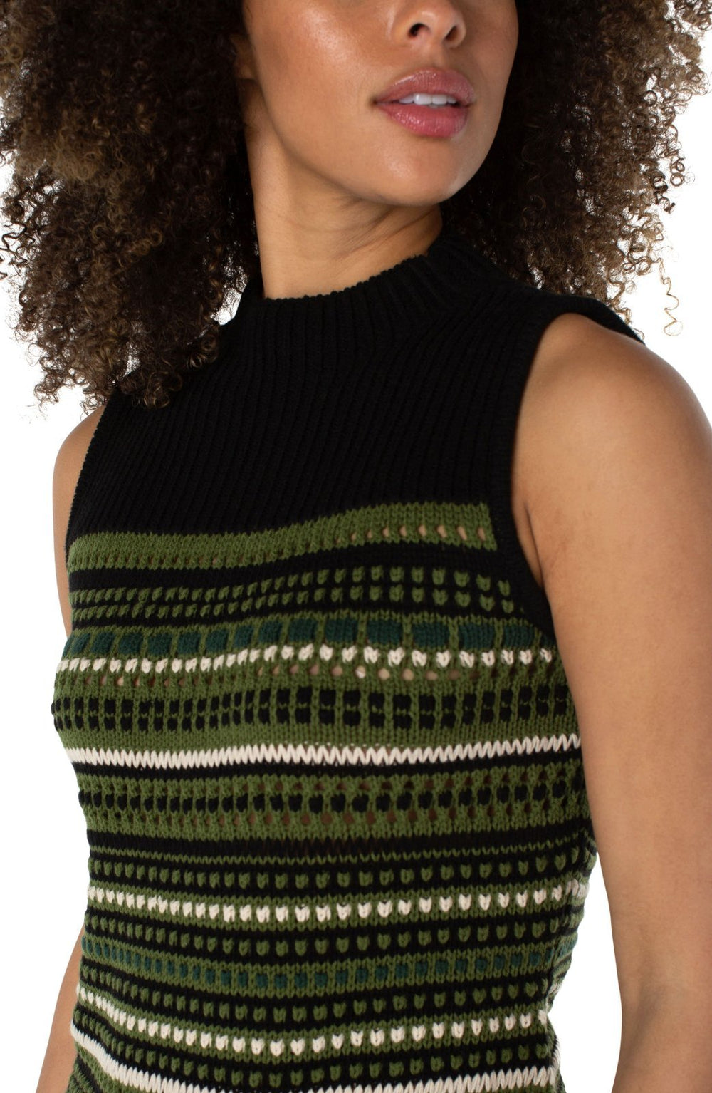 Sleeveless Mock Neck Stripe Sweater from Liverpool - High Call Outfitters