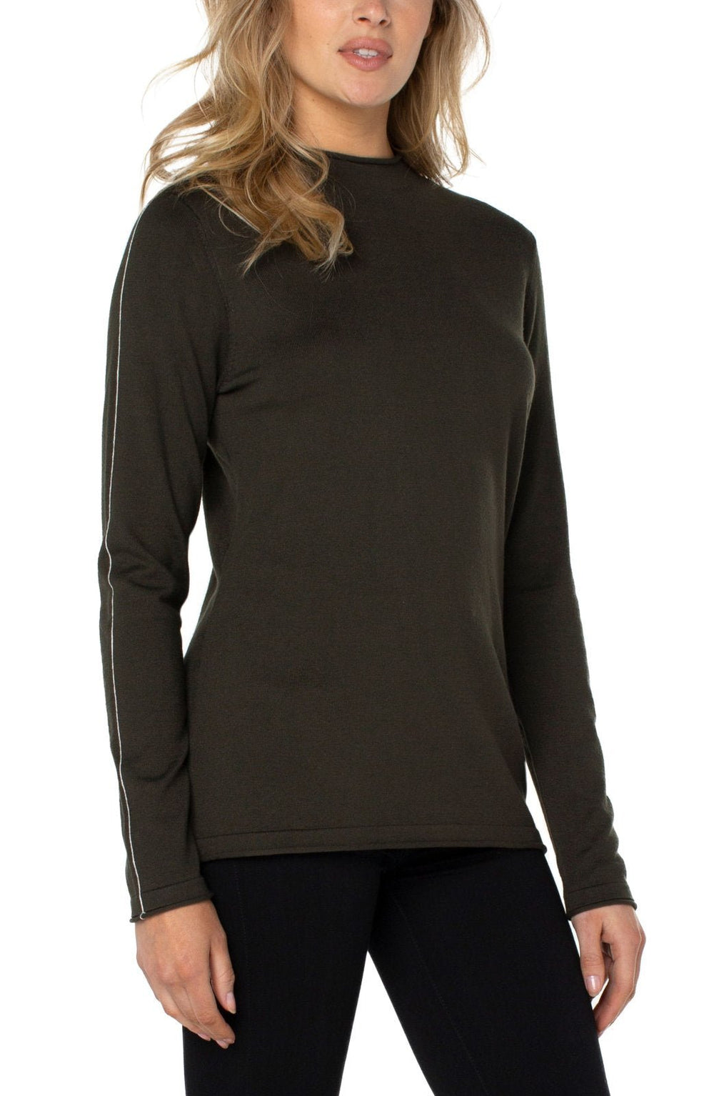 Mock Neck Rolled Hem Sweater from Liverpool - High Call Outfitters