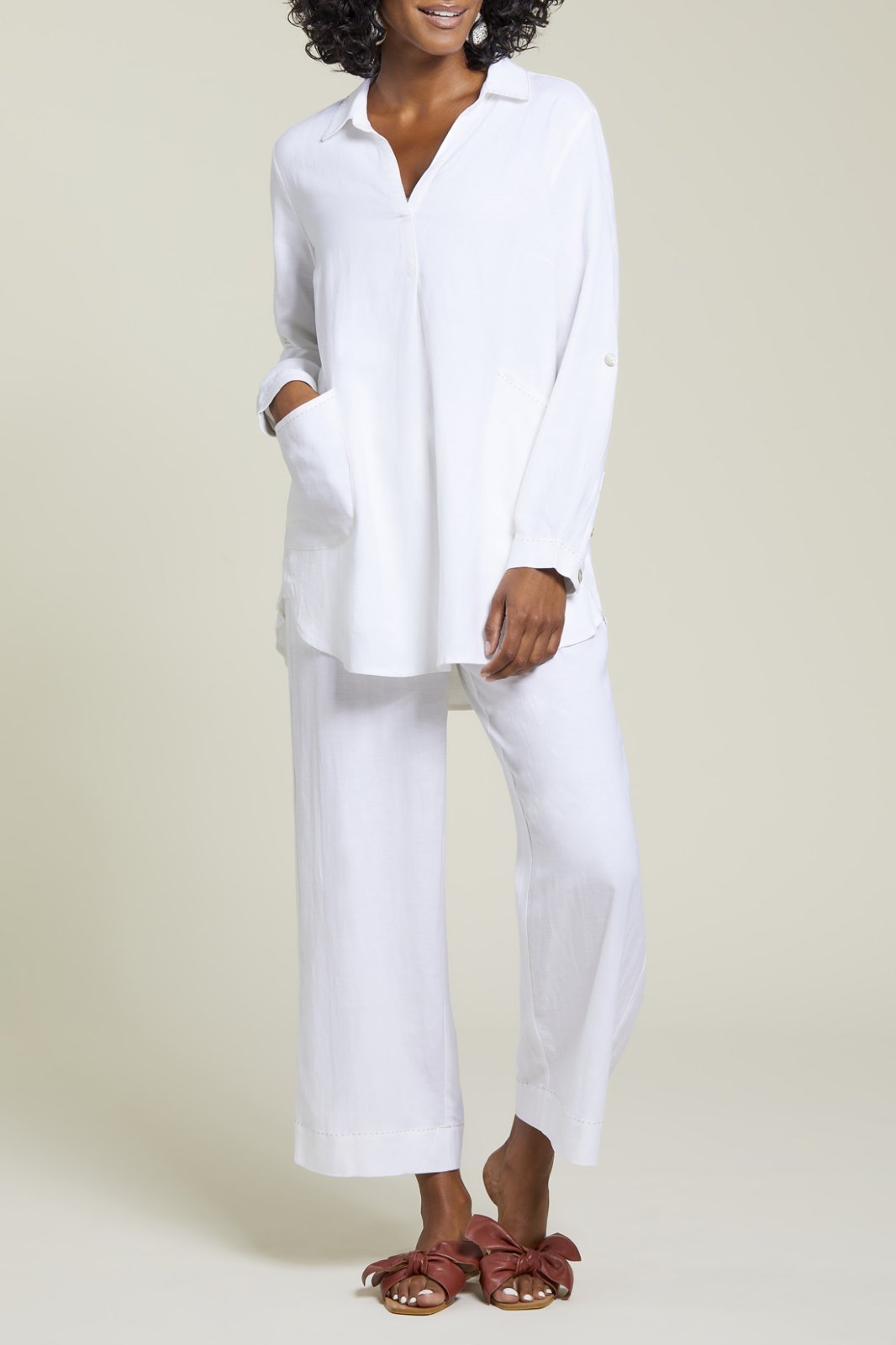 Rolled Up Long Sleeve Tunic Blouse from Tribal - High Call Outfitters