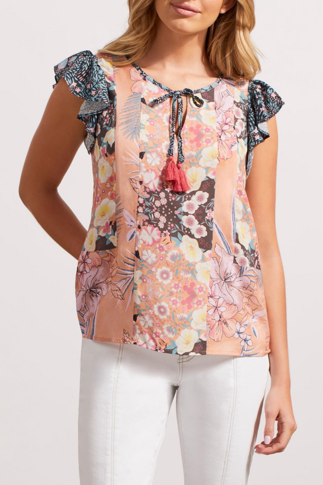 Frill Sleeve Combo Print Top from Tribal - High Call Outfitters