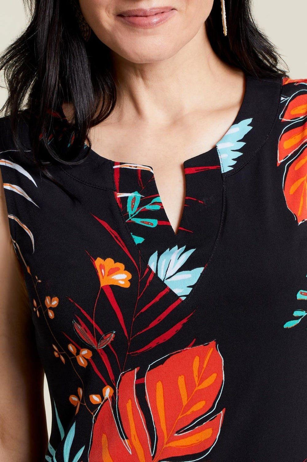 Sleeveless Notch Collar Print Dress from Tribal - High Call Outfitters