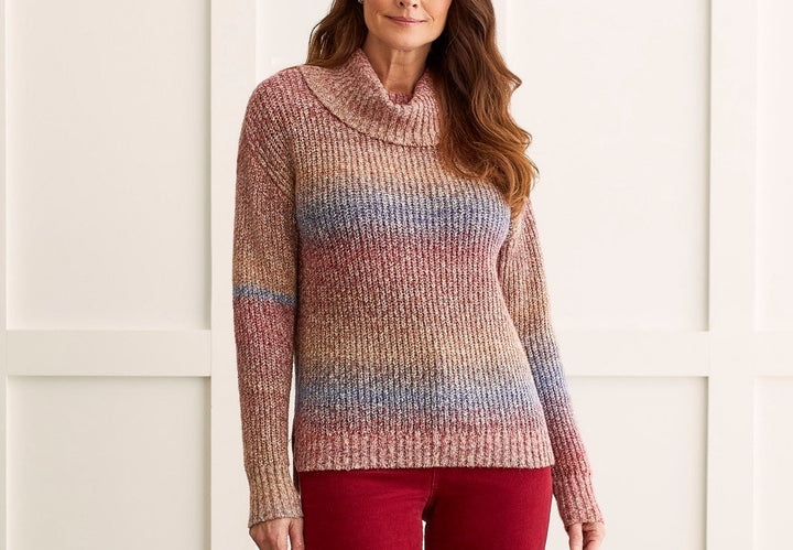 Cowl Neck Marled Stripe Sweater from Tribal