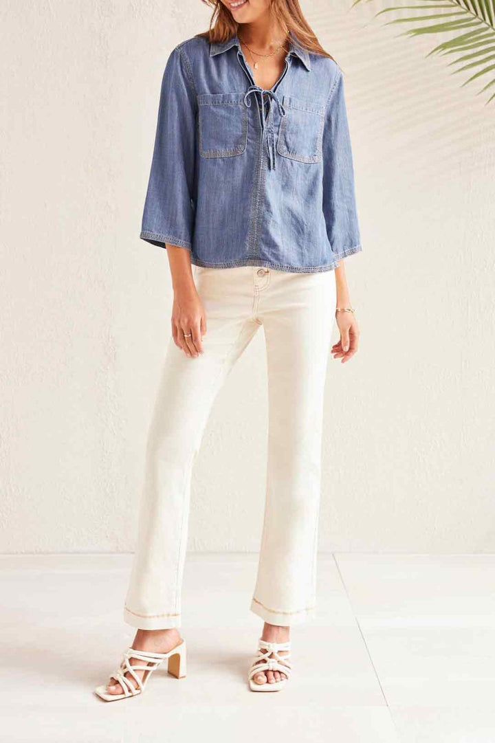 Elbow Sleeve Blouse with Lace up Front from Tribal