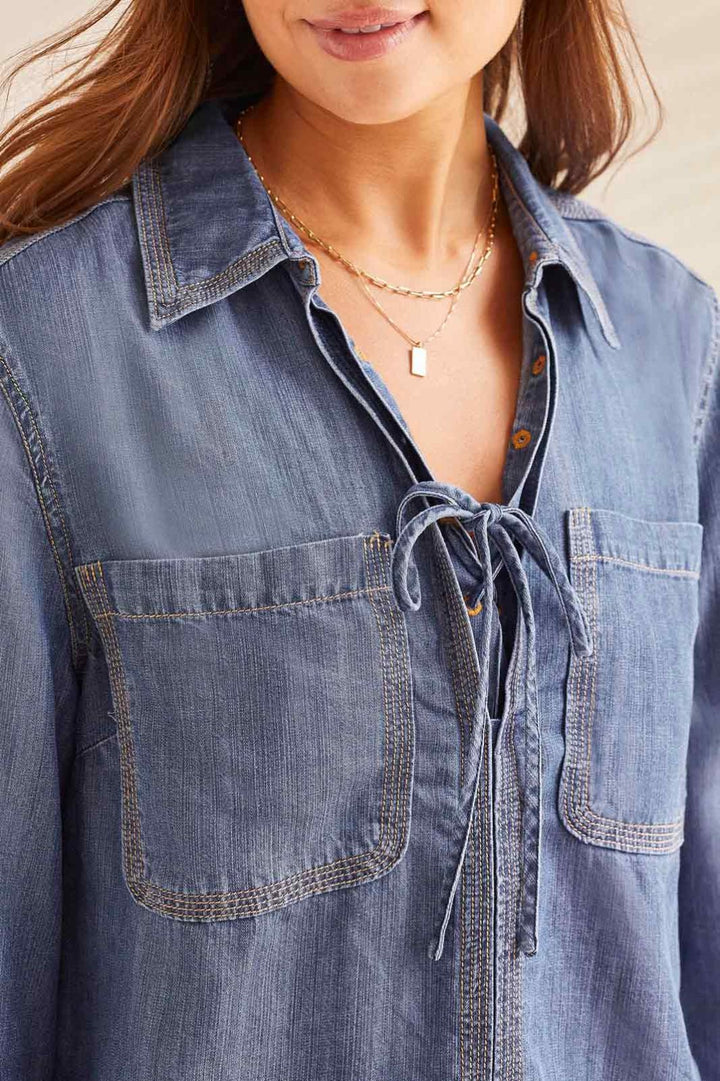 Elbow Sleeve Blouse with Lace up Front from Tribal