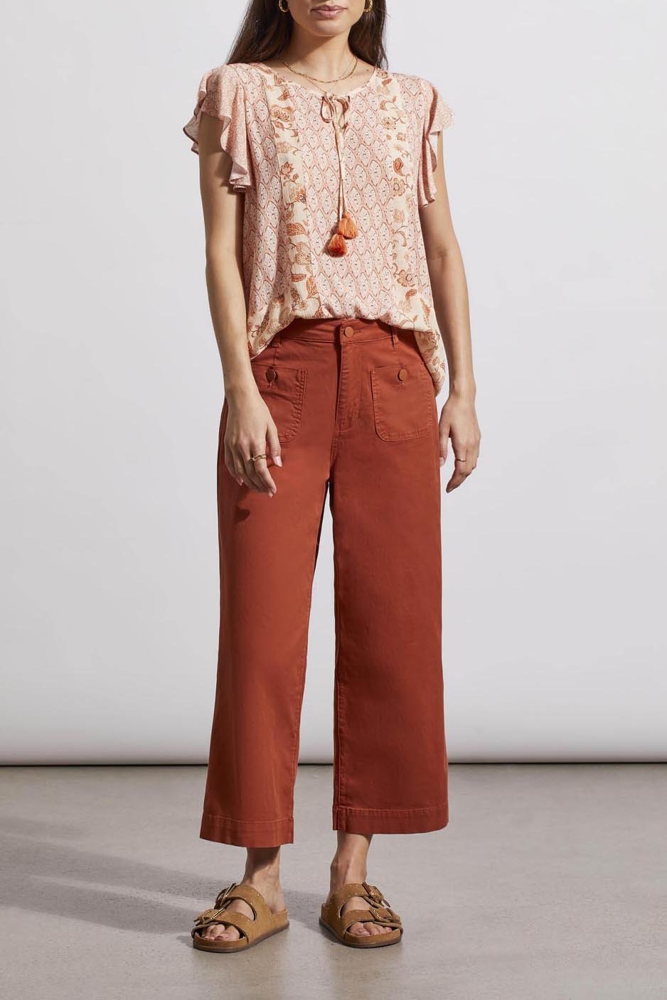 Frilly Cap Sleeve Blouse with Combo Print from Tribal - High Call Outfitters