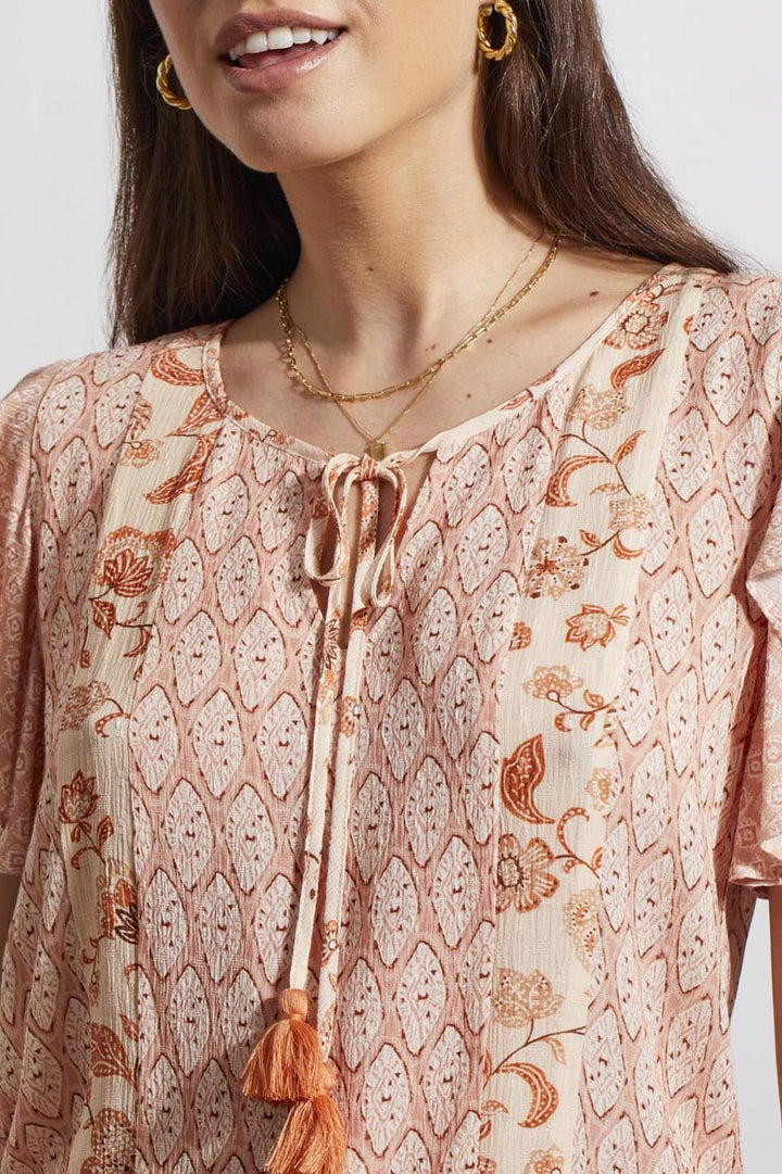 Frilly Cap Sleeve Blouse with Combo Print from Tribal