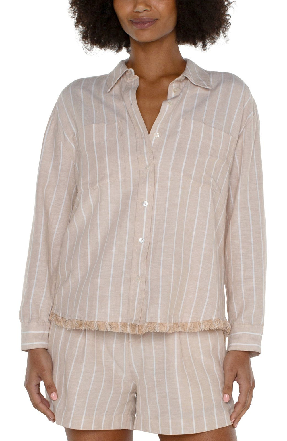 Striped Shirt with Fray Hem from Liverpool - High Call Outfitters