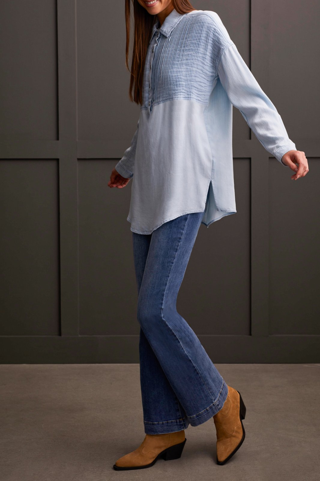 Popover Tunic Pleated Yoke Tencel Shirt from Tribal
