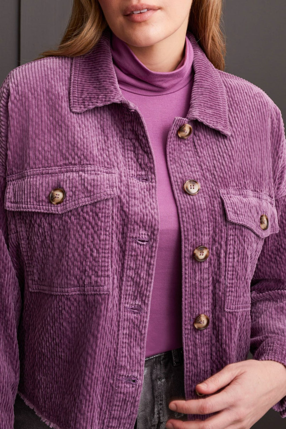 Crop Corded Denim Jacket from Tribal - High Call Outfitters