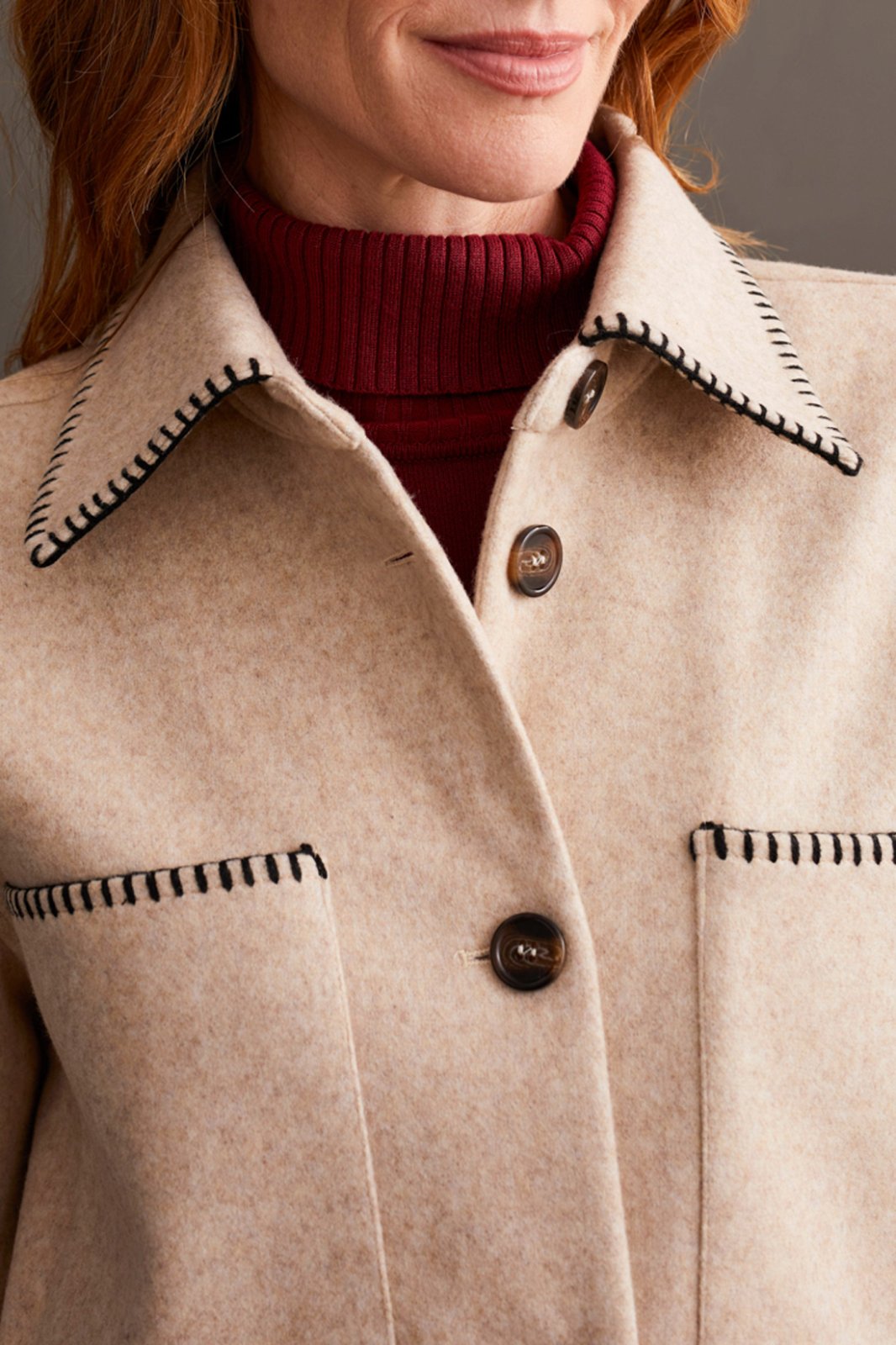 Blanket Stitch Shacket from Tribal