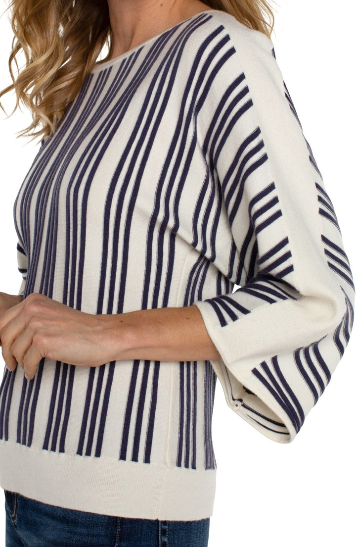3/4 Sleeve Boat Neckline Stripe Sweater from Liverpool - High Call Outfitters