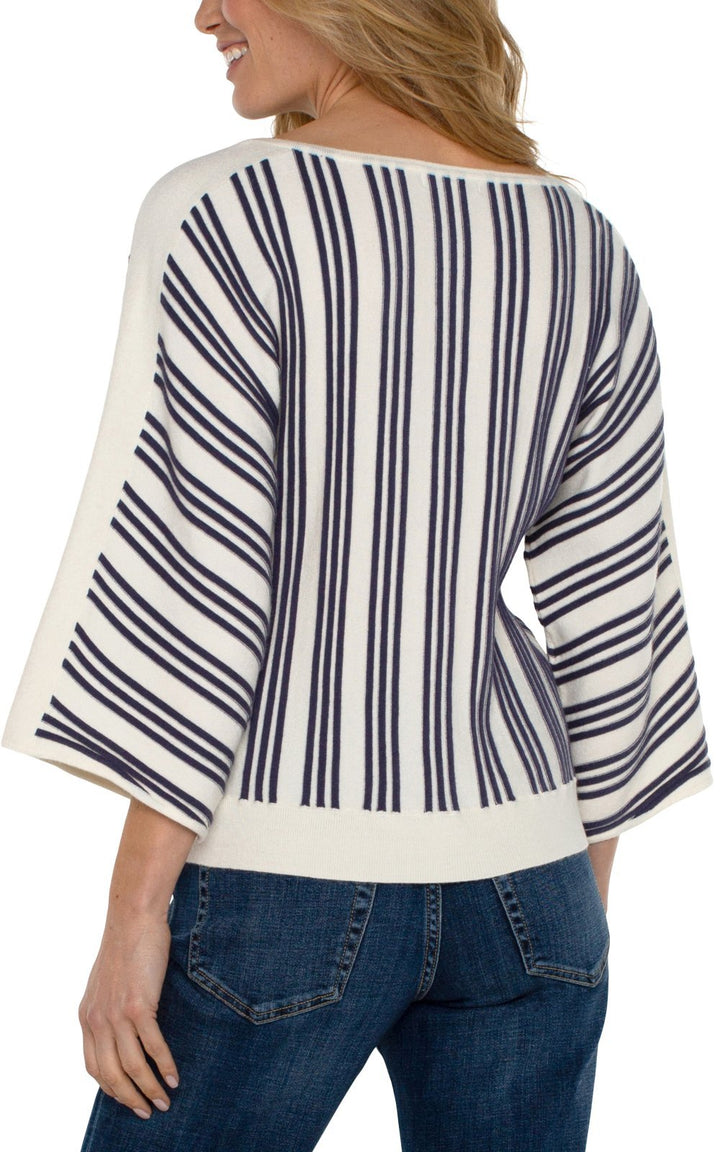 3/4 Sleeve Boat Neckline Stripe Sweater from Liverpool - High Call Outfitters