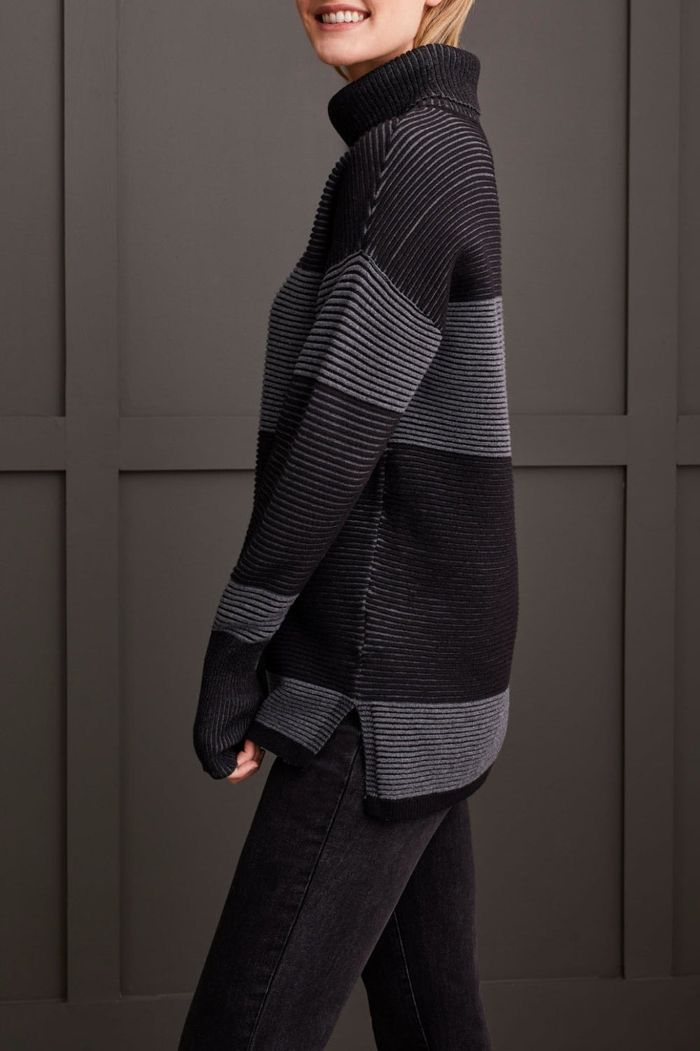 Two Tone Ottoman Turtleneck Sweater from Tribal - High Call Outfitters