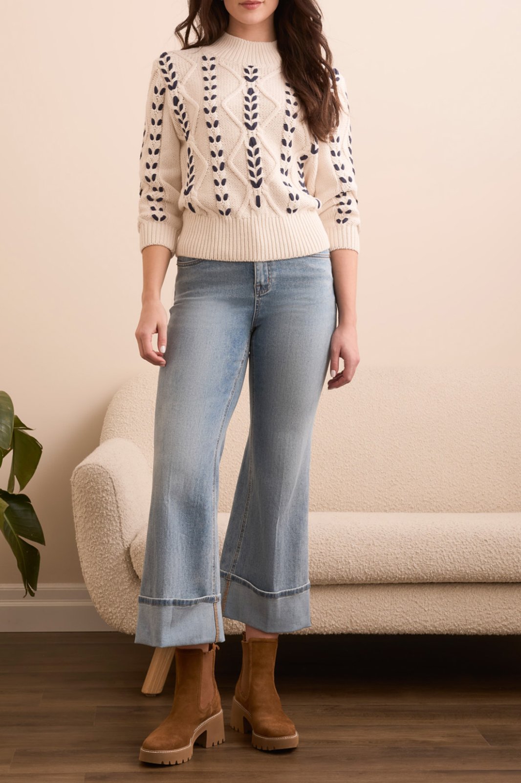 3/4 Sleeve Decorative Cable Sweater from Tribal
