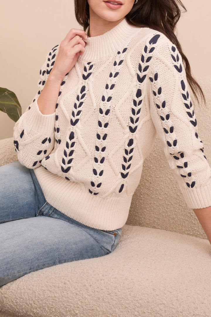3/4 Sleeve Decorative Cable Sweater from Tribal