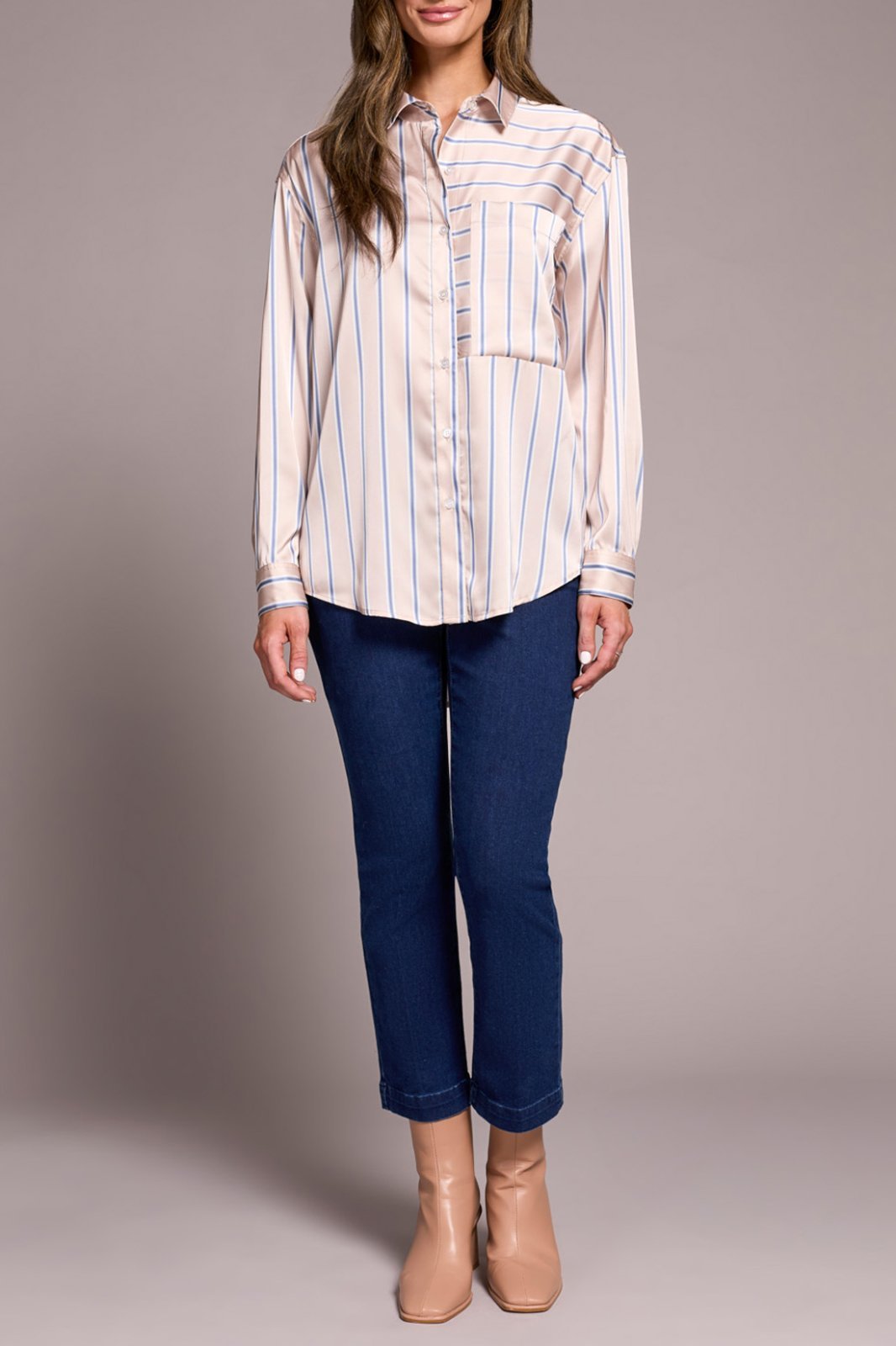 Stripe Satin Shirt from Tribal - High Call Outfitters