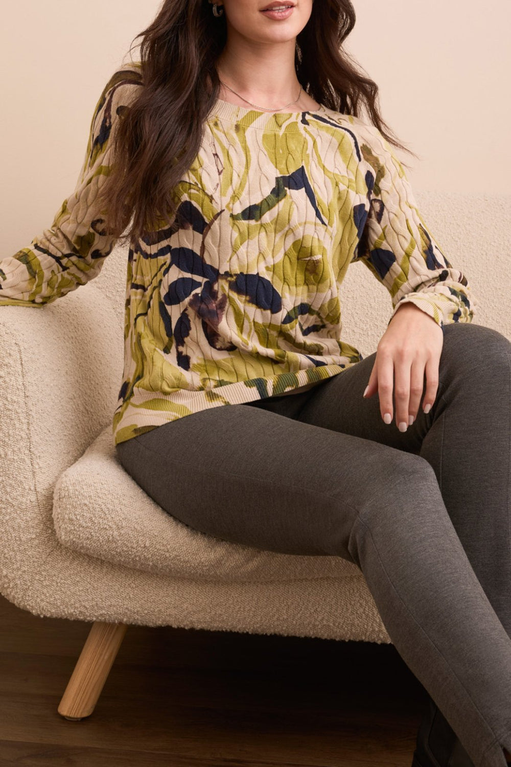 Crew Neck Print Sweater from Tribal - High Call Outfitters