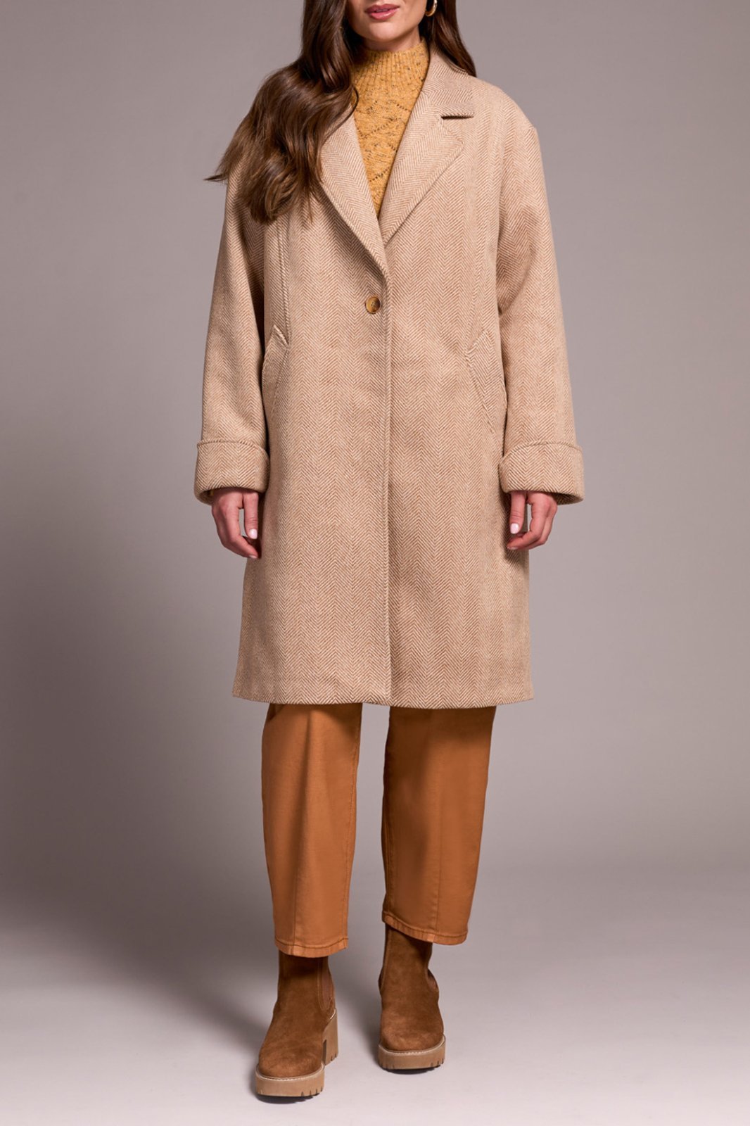 Button Front Herringbone Trench Coat from Tribal - High Call Outfitters