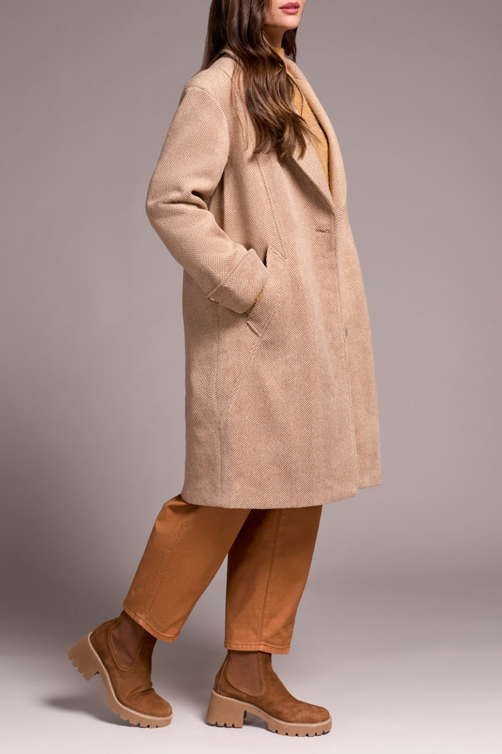 Button Front Herringbone Trench Coat from Tribal - High Call Outfitters