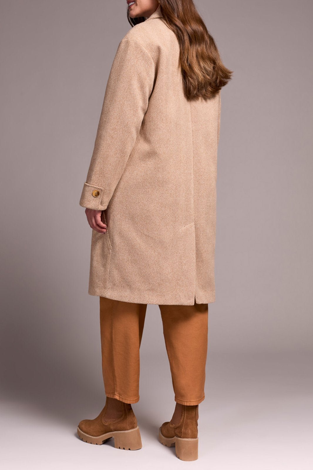 Button Front Herringbone Trench Coat from Tribal - High Call Outfitters