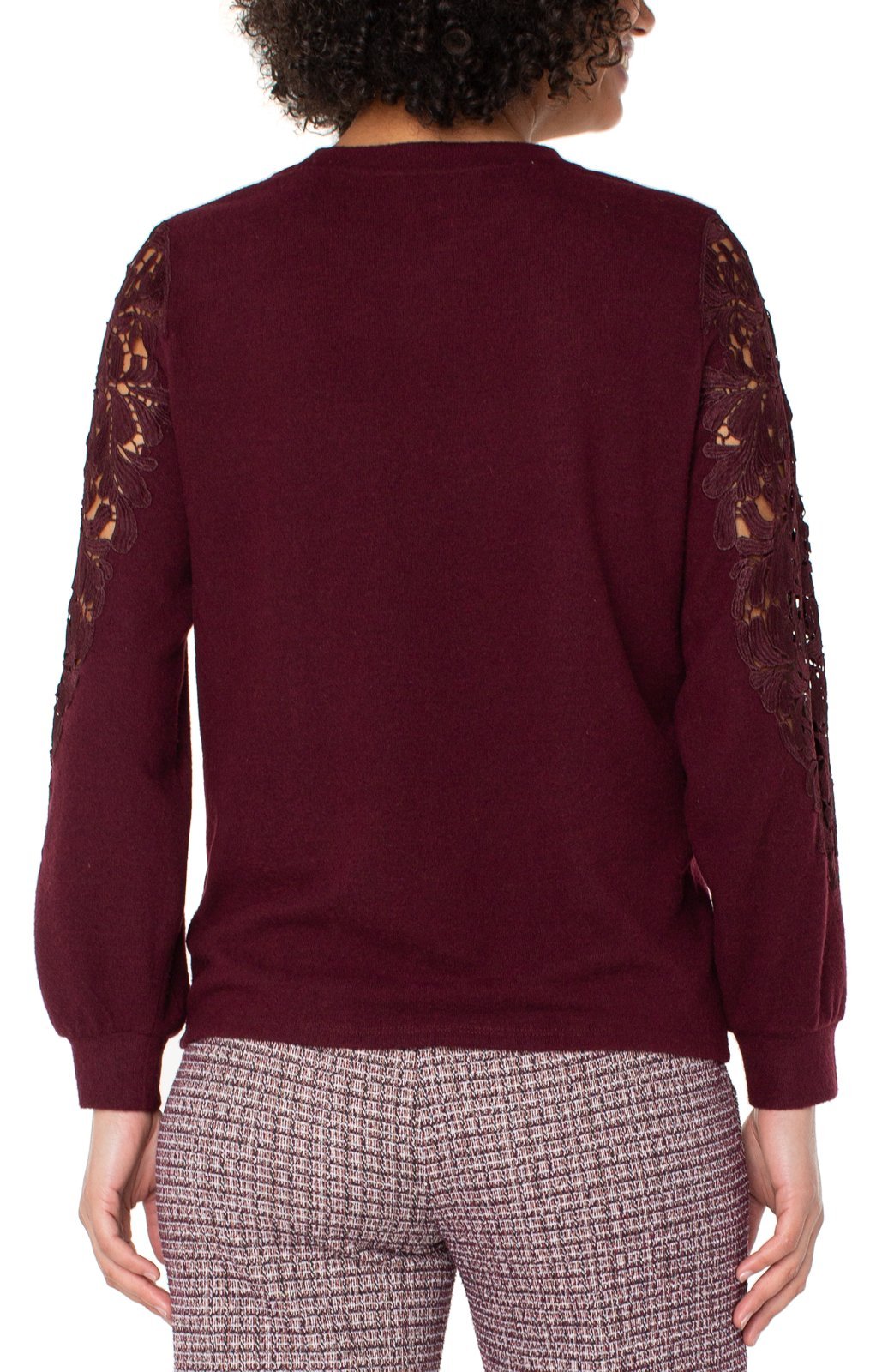 Long Sleeve Crewneck with Lace Inset Top from Liverpool - High Call Outfitters