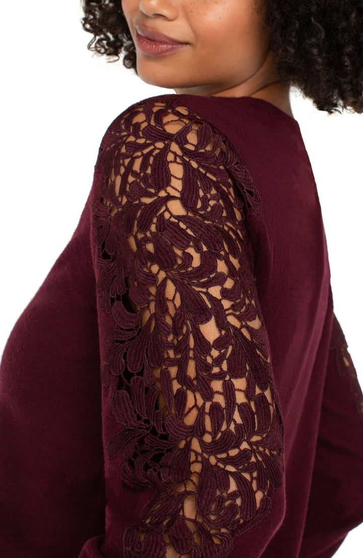 Long Sleeve Crewneck with Lace Inset Top from Liverpool - High Call Outfitters