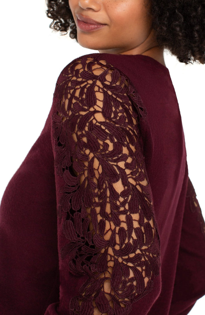 Long Sleeve Crewneck with Lace Inset Top from Liverpool