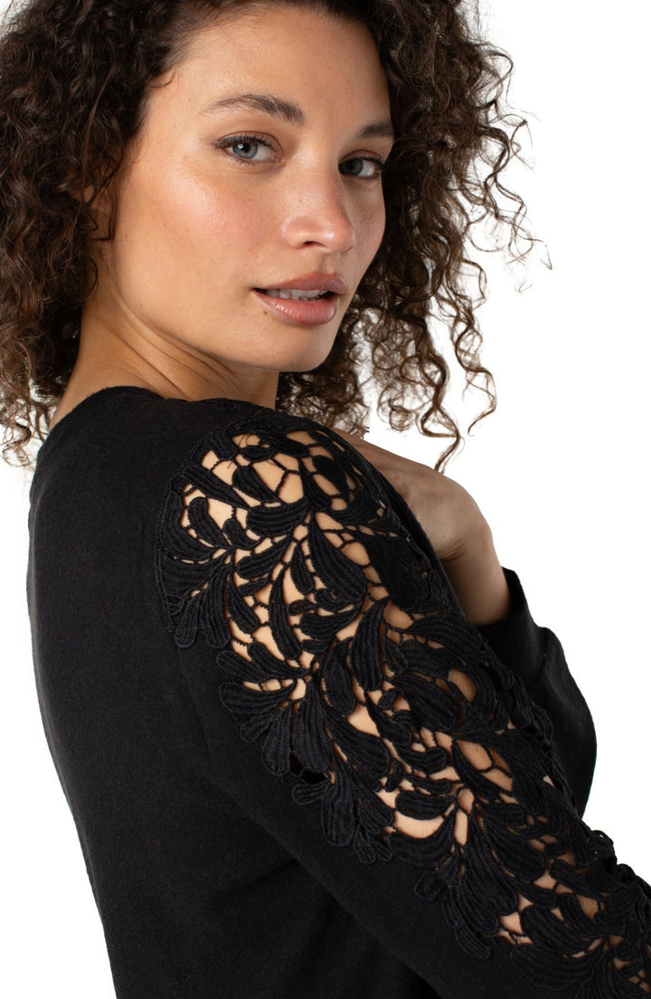 Long Sleeve Crewneck with Lace Inset Top from Liverpool - High Call Outfitters