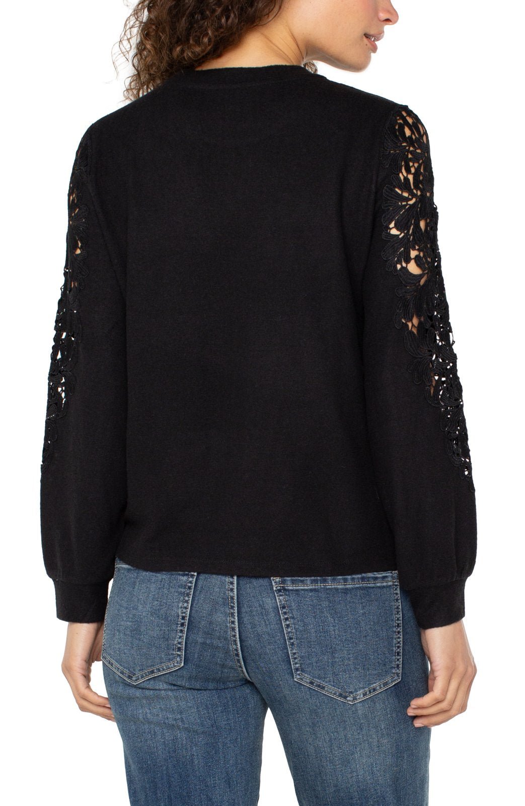 Long Sleeve Crewneck with Lace Inset Top from Liverpool - High Call Outfitters