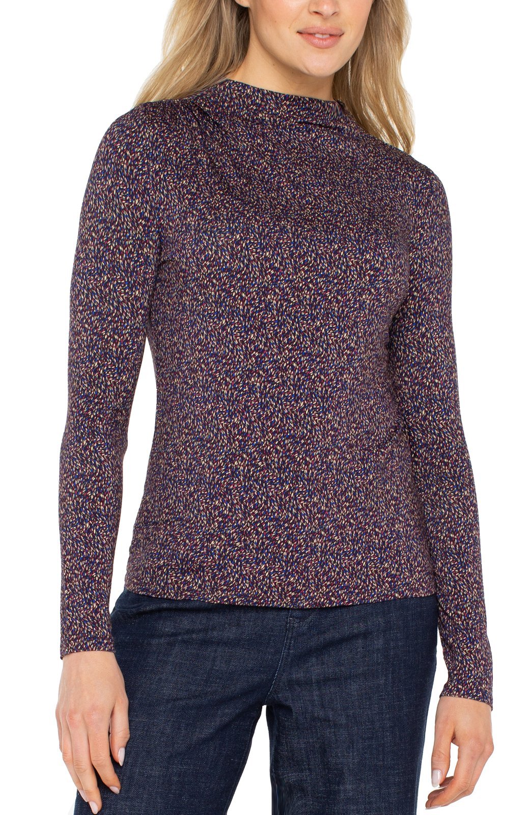 Mock Neck Knit Top with Shirring from Liverpool - High Call Outfitters