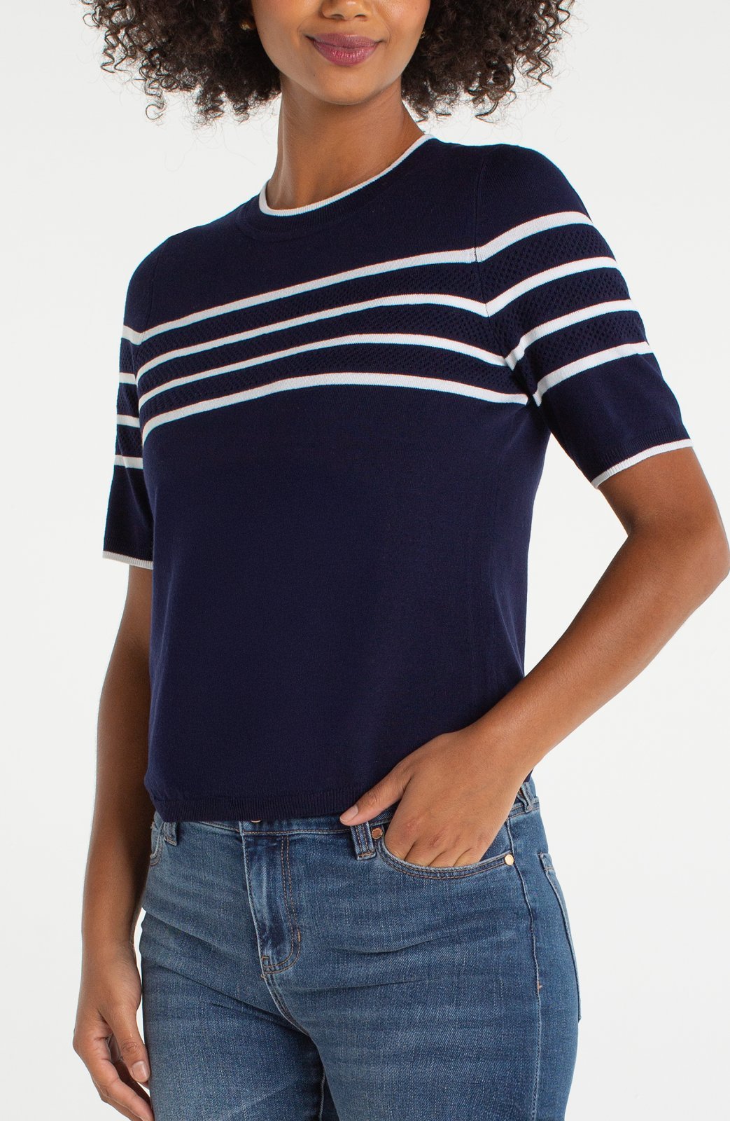 Nautical Stripe Short Sleeve Knit Top from Liverpool - High Call Outfitters