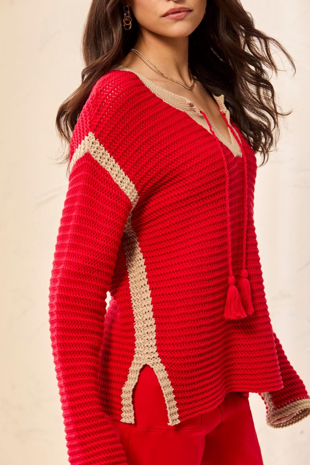 Notch Collar Open Weave Sweater from Tribal