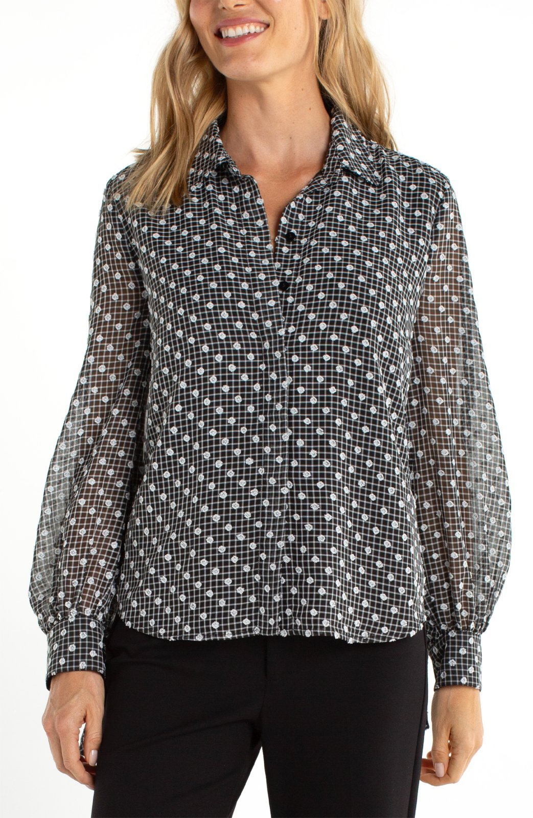 Long Sleeve Collared Woven Blouse with Tie Detail from Liverpool - High Call Outfitters