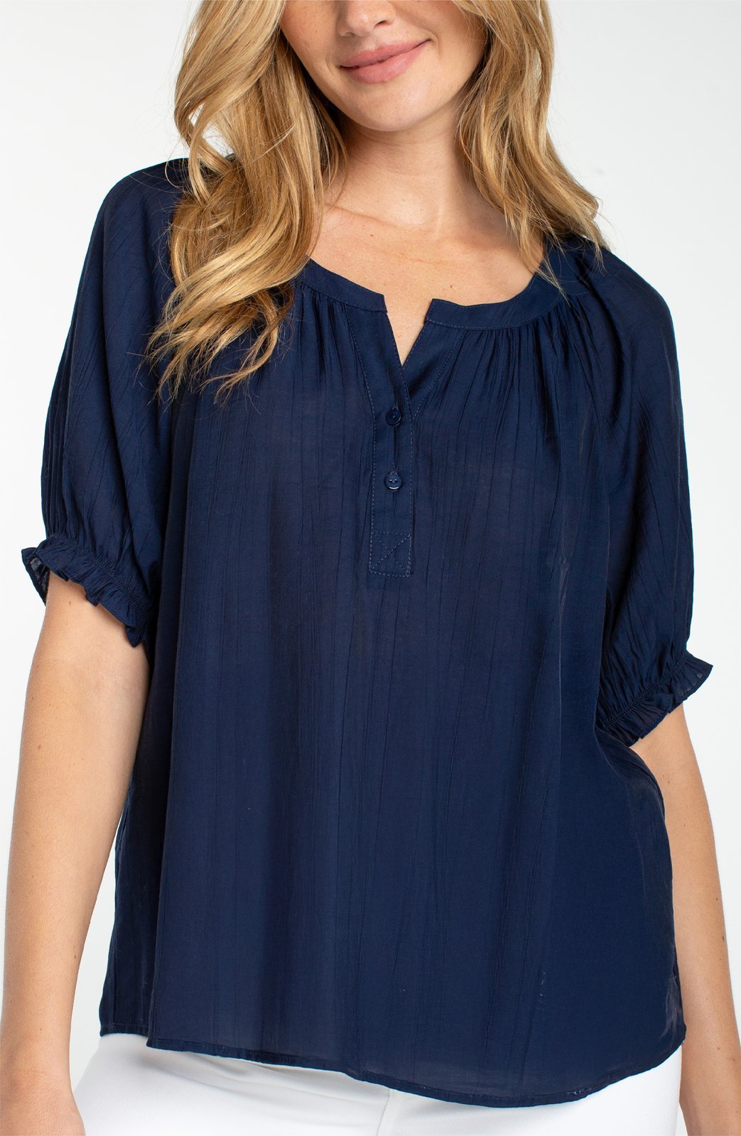 Short Sleeve Half Placket Woven Top from Liverpool - High Call Outfitters