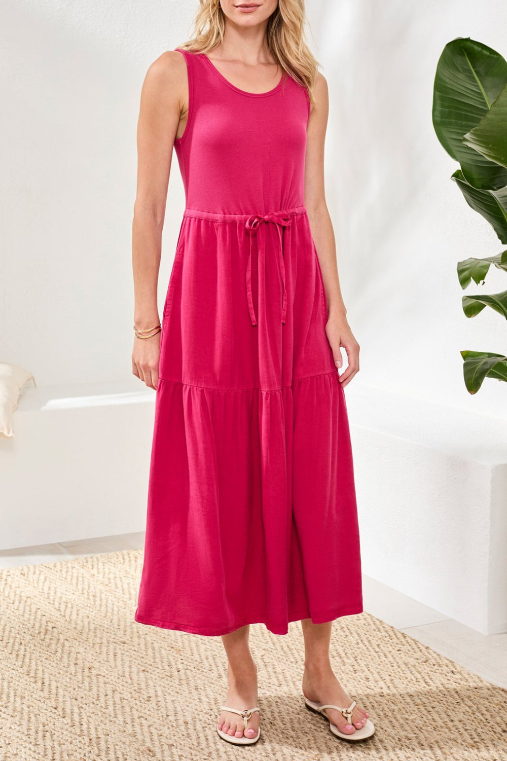 Mix Media Sleeveless Boat Neck Dress from Tribal - High Call Outfitters