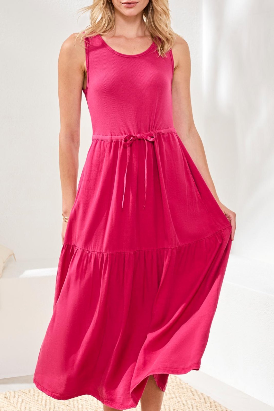 Mix Media Sleeveless Boat Neck Dress from Tribal - High Call Outfitters