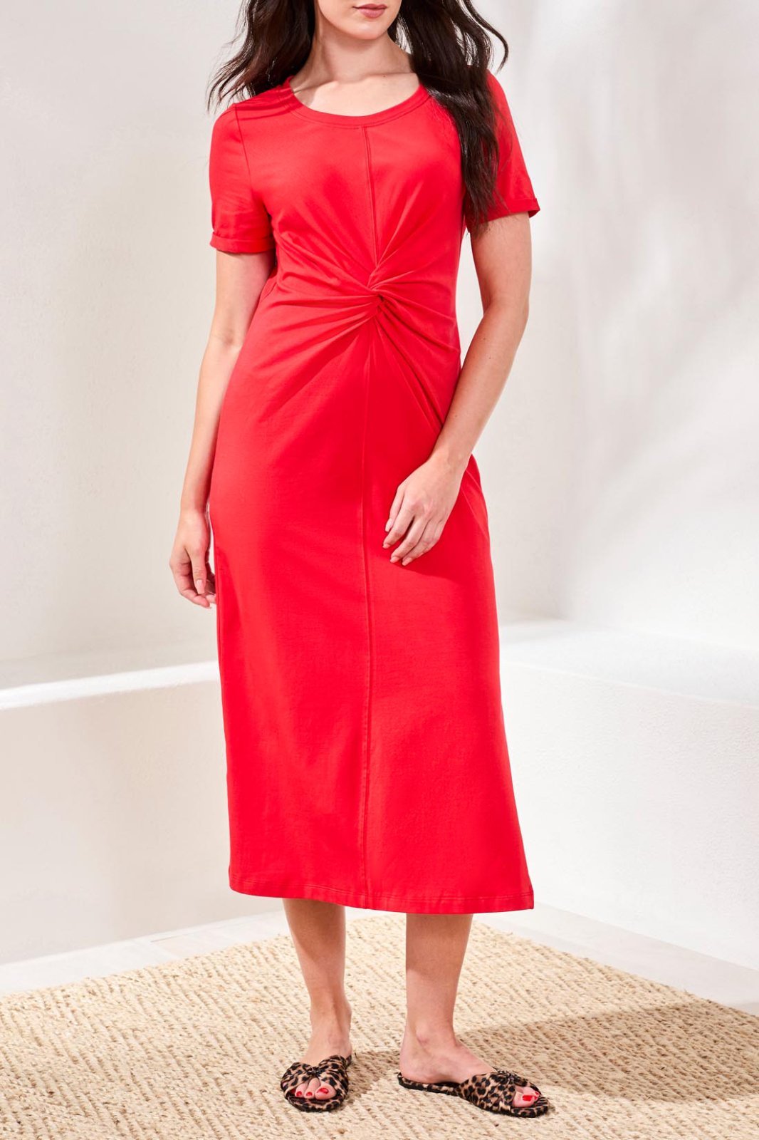Short Sleeve Midi Dress with Twist Knot from Tribal - High Call Outfitters