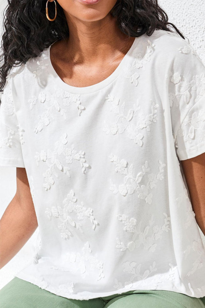 Short Sleeve Embellished Crew Neck Top from Tribal - High Call Outfitters