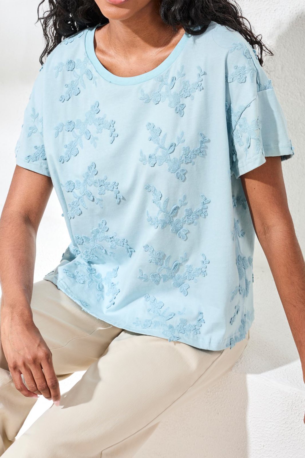 Short Sleeve Embellished Crew Neck Top from Tribal - High Call Outfitters