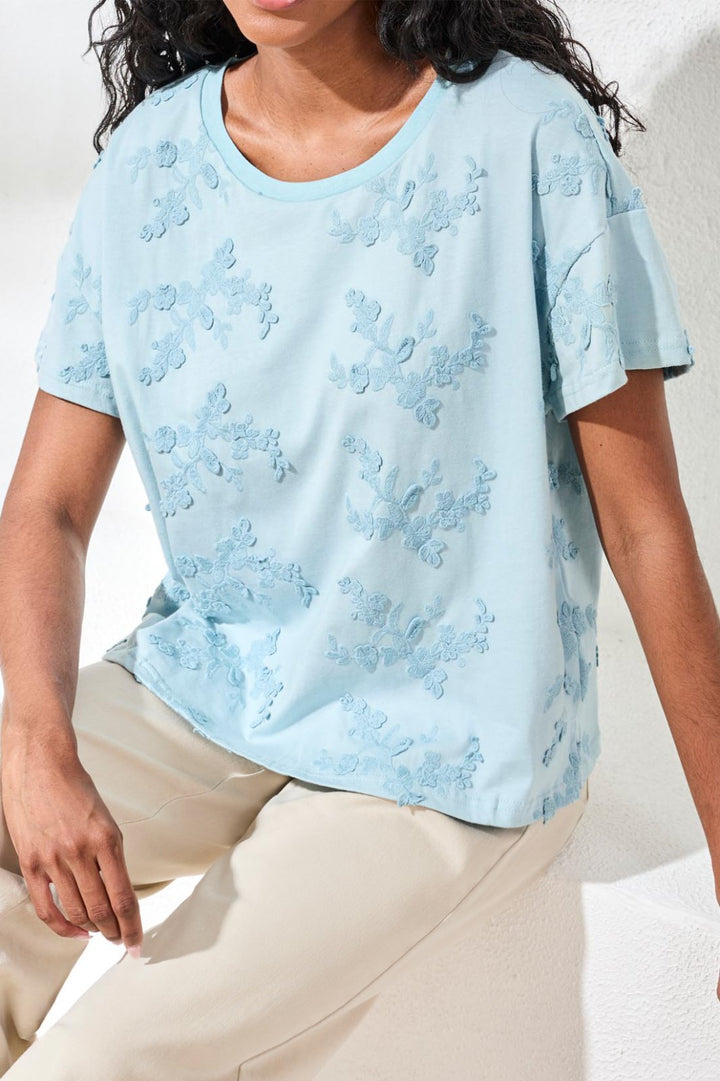 Short Sleeve Embellished Crew Neck Top from Tribal - High Call Outfitters