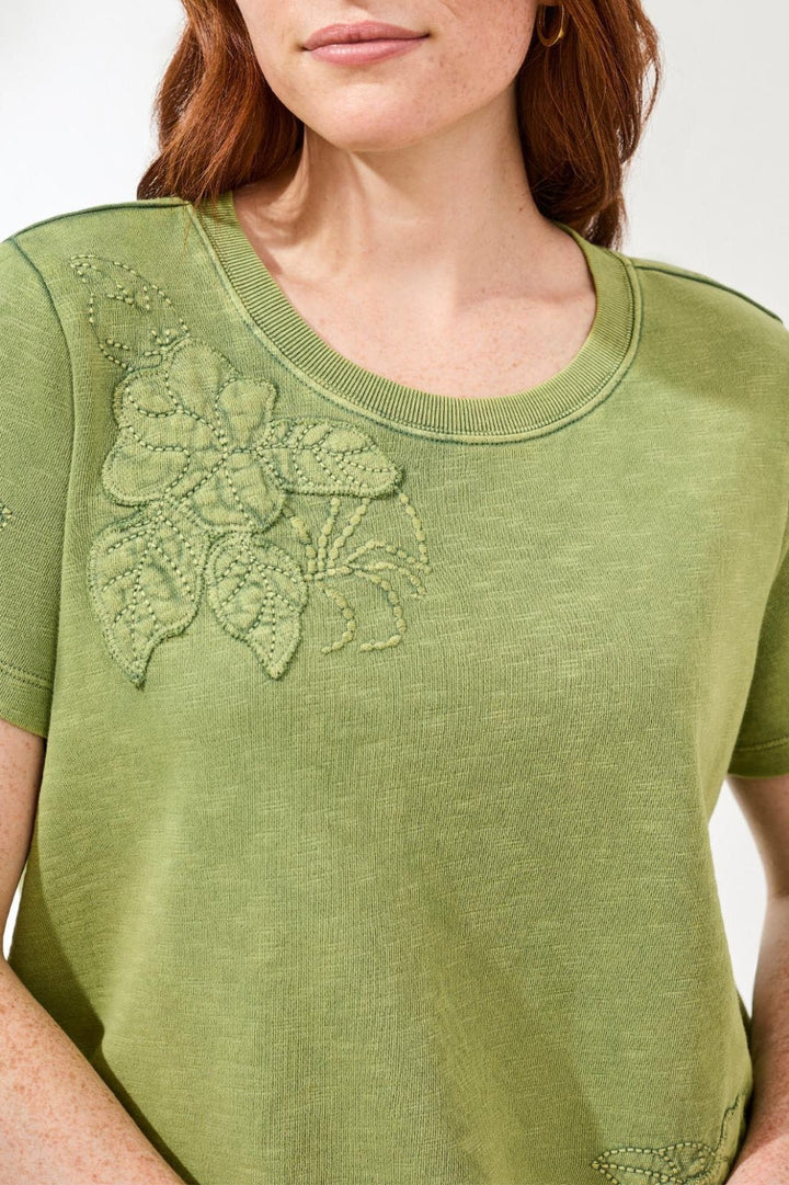 Short Sleeve Crew Neck Embroidered Applique Top from Tribal - High Call Outfitters