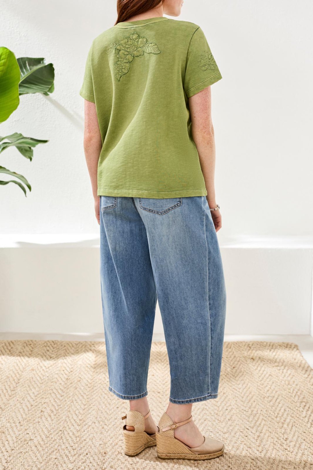 Short Sleeve Crew Neck Embroidered Applique Top from Tribal - High Call Outfitters