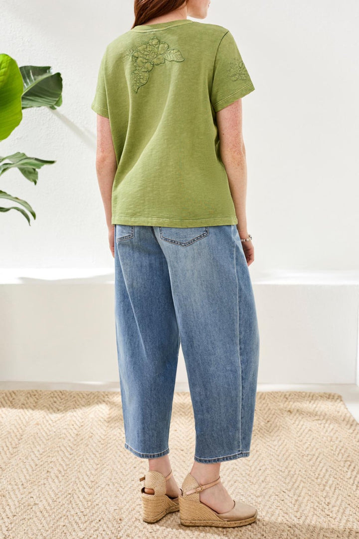 Short Sleeve Crew Neck Embroidered Applique Top from Tribal - High Call Outfitters