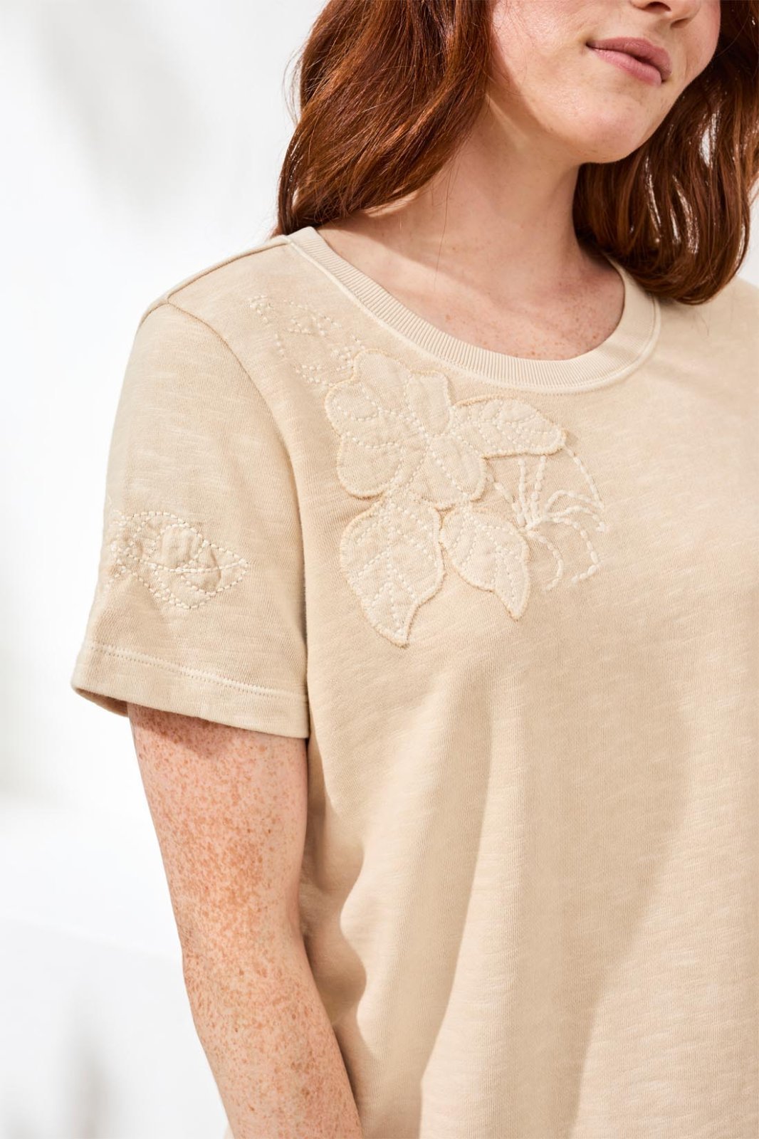 Short Sleeve Crew Neck Embroidered Applique Top from Tribal - High Call Outfitters