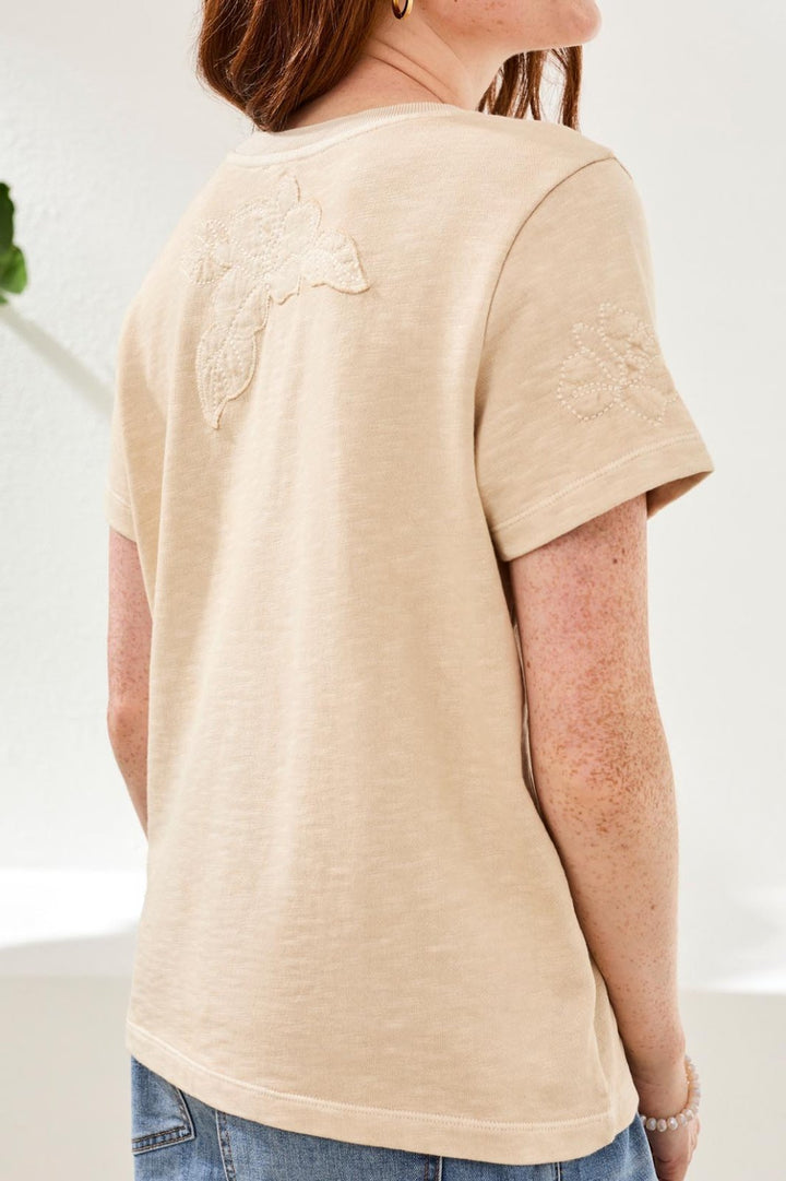 Short Sleeve Crew Neck Embroidered Applique Top from Tribal - High Call Outfitters