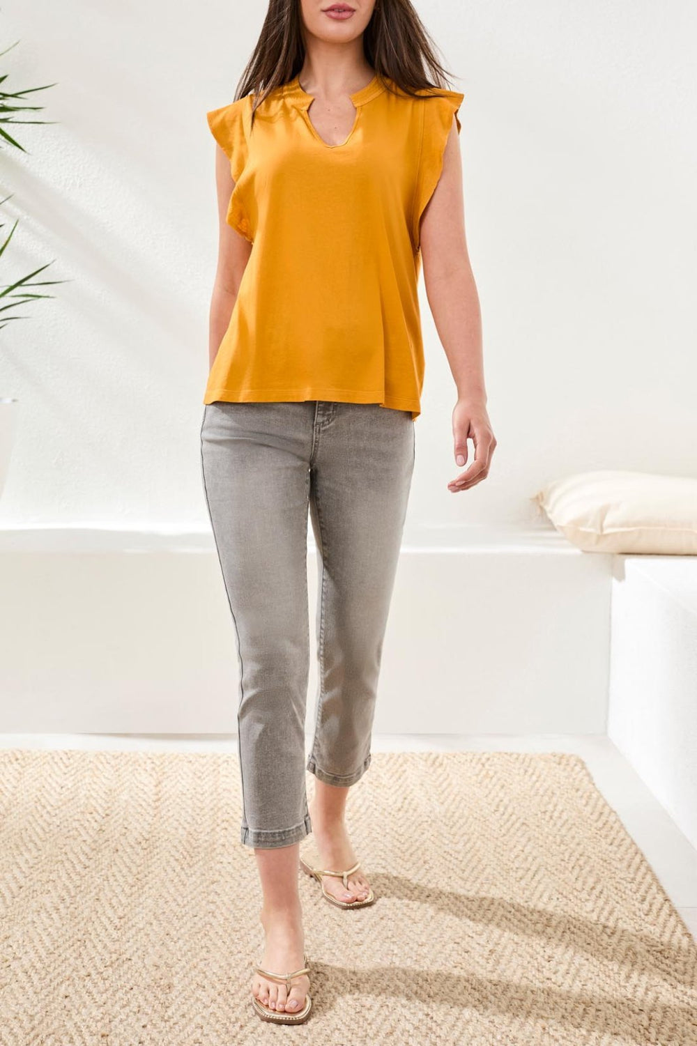 Mixed Media Ruffle Sleeve Top from Tribal - High Call Outfitters