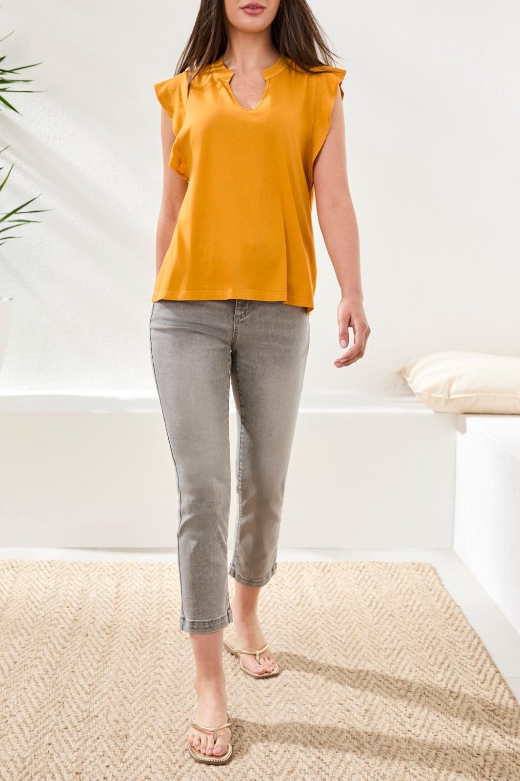 Mixed Media Ruffle Sleeve Top from Tribal - High Call Outfitters