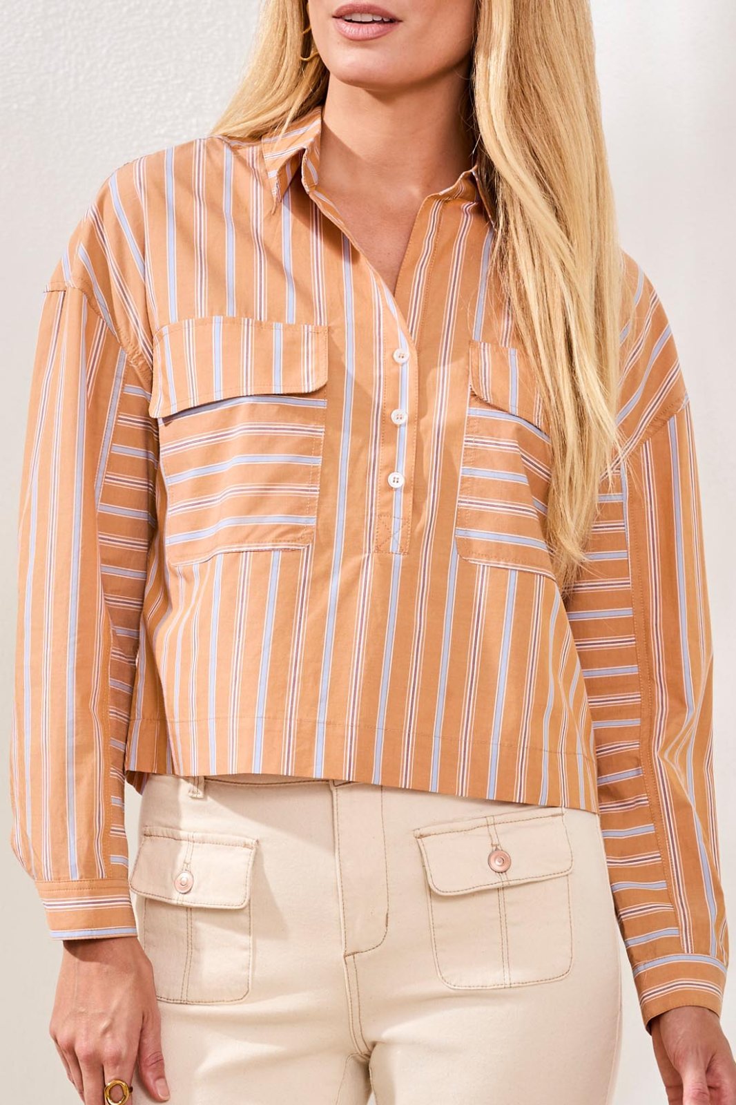 Popover Drop Shoulder Stripe Blouse from Tribal - High Call Outfitters