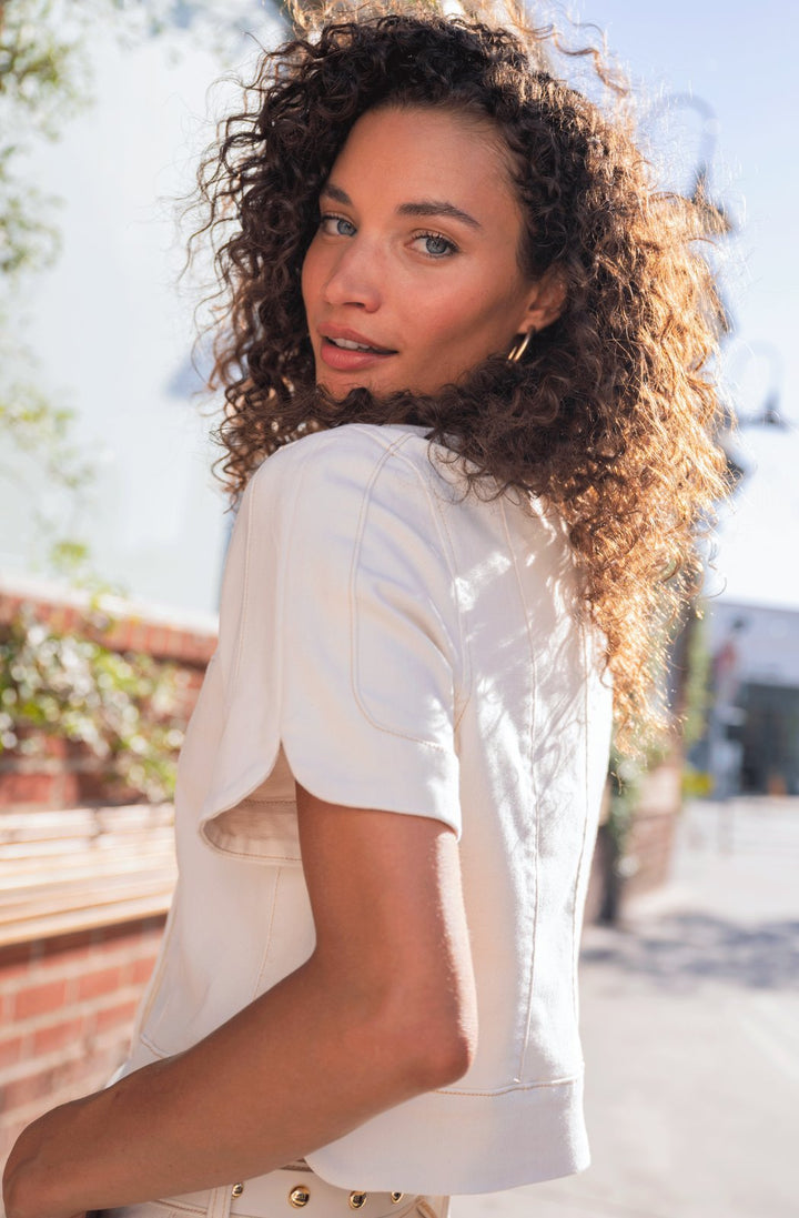 Collarless Short Sleeve Cropped Jacket from Liverpool - High Call Outfitters