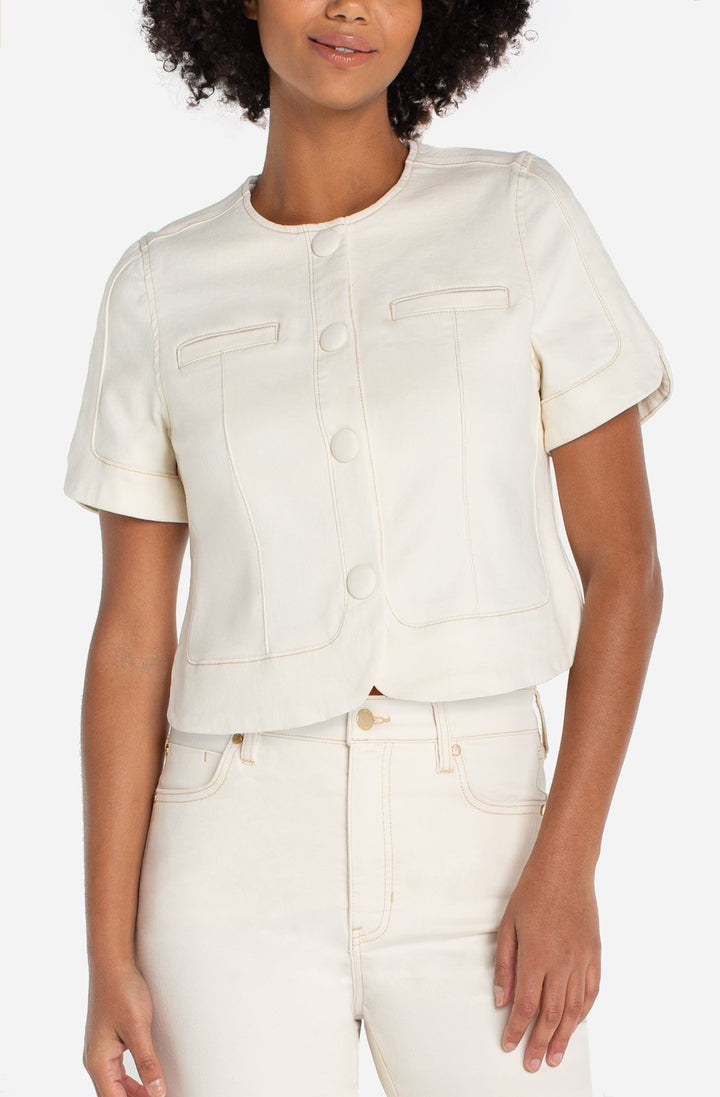 Collarless Short Sleeve Cropped Jacket from Liverpool - High Call Outfitters